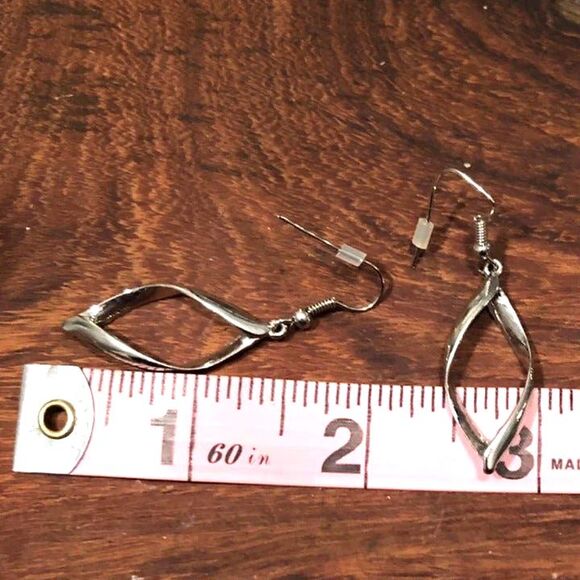 Silver Tone Twist Drop Earrings - Picture 4 of 5